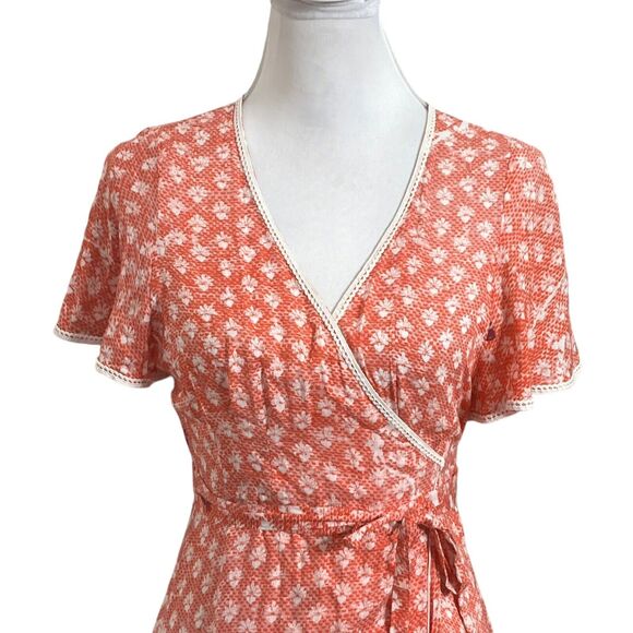 Poupette St Barth Joe Wrap Maxi Dress Orange Floral Women’s Size Small Ruffle - Picture 3 of 10